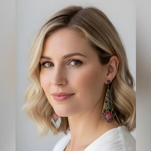 0128 Cloisonne Multicolor floral Drop Earrings